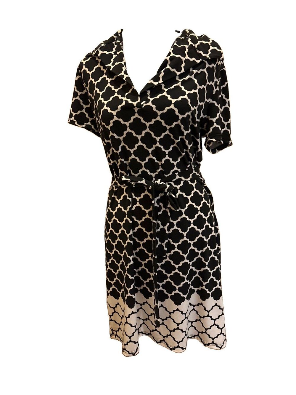 Max Studio Women's Small Geometric Print Short Sleeve Dress Black And Cream